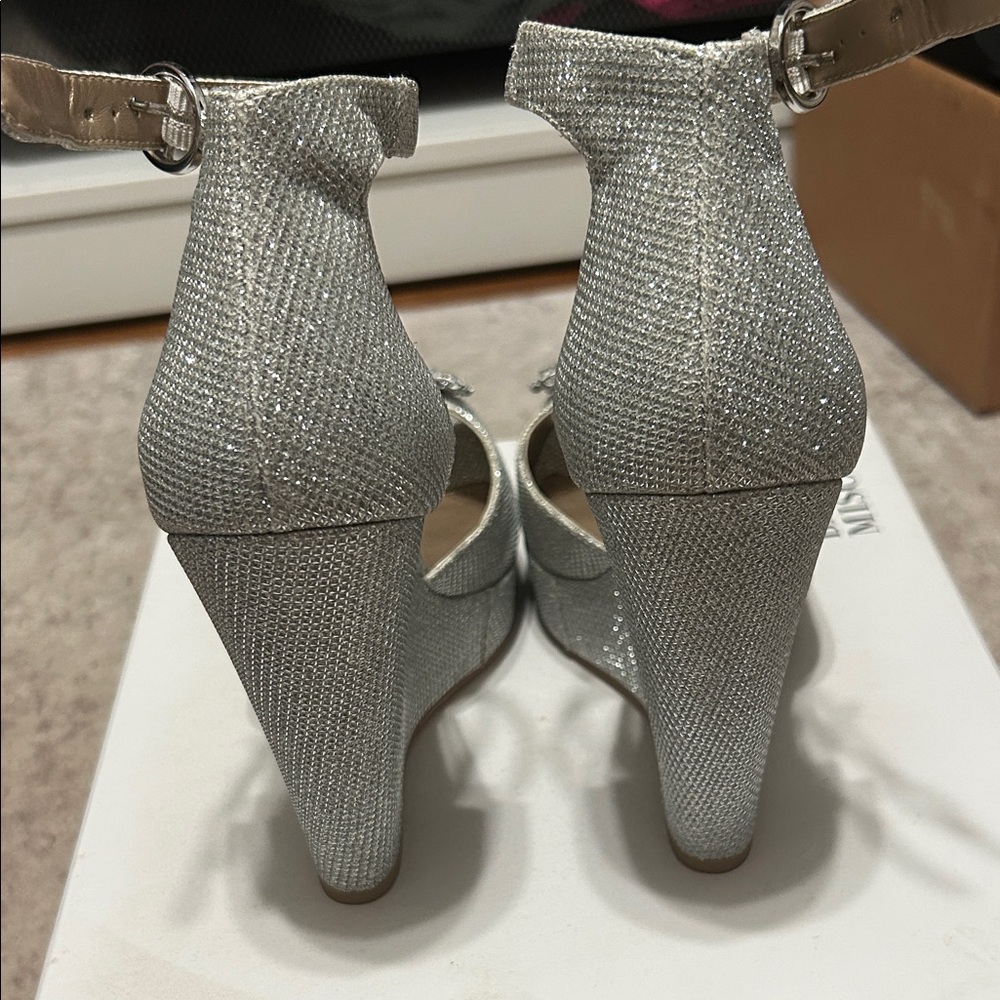 Badgley Mischka Silver Crystal Peep-Toe Ankle-Strap Heels - Picture 3 of 8